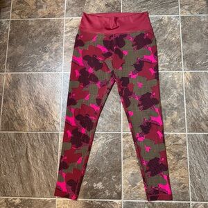 Adidas Leggings Stella McCartney Climalite Womens M Maroon Camo Grid Print Gym